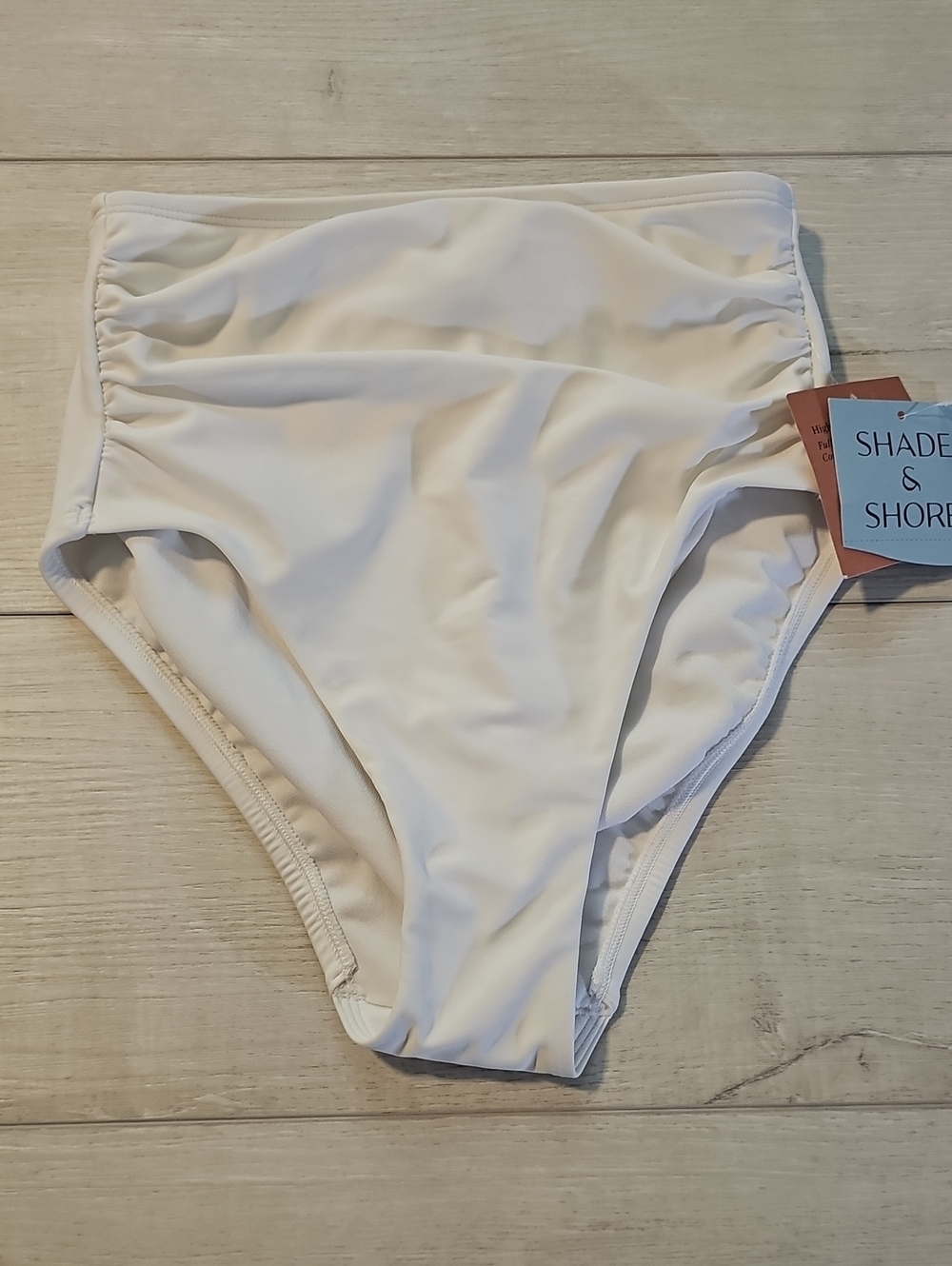 Shade & Shore Women's XS Solid White High-Rise Ruched Bikini Bottoms